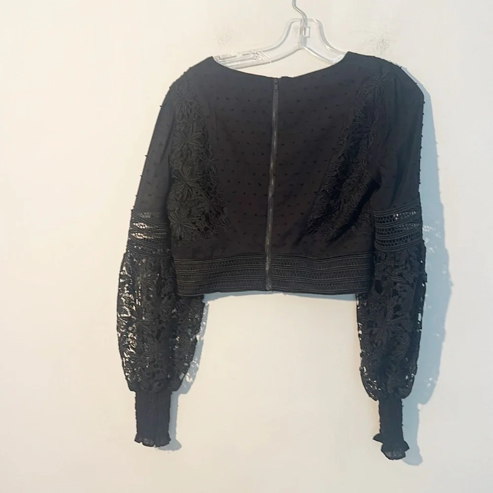 Revolve x Bardot Black Lace Crop Long sleeve top women size 6